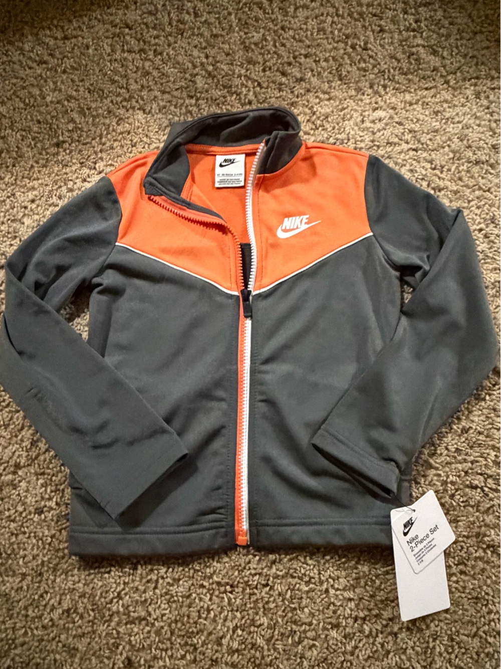 Nike Kids Zip-Up One-Piece Jacket in Orange and Charcoal